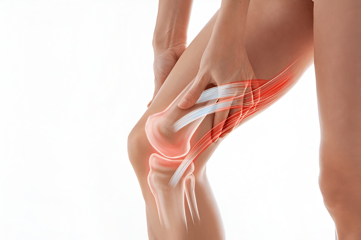 What does a torn meniscus look like on the outside of the knee joint?